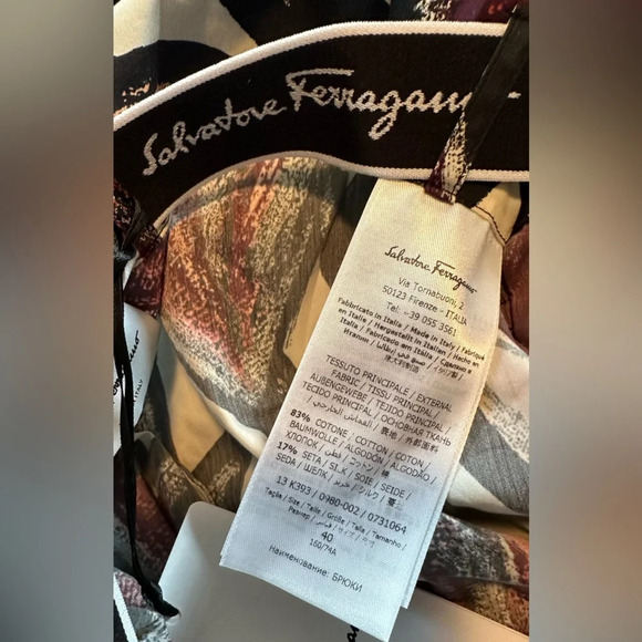 NWT Salvatore Ferragamo Toni Plum Printed Pants with Leather Belt Size 40 (4) - Picture 15 of 16